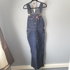 Dickies Blue Denim Carpenter Work Bib Overalls Men's Size 34 x 28.5 100% Cotton.